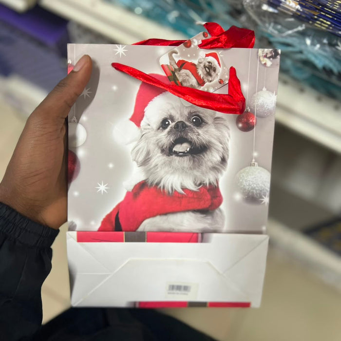 Holiday Dog in Santa Suit Gift Bag (31 × 32 × 10 cm)