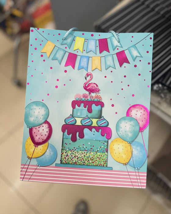 Festive Flamingo Birthday Cake Gift Bag 31*32*10 cm