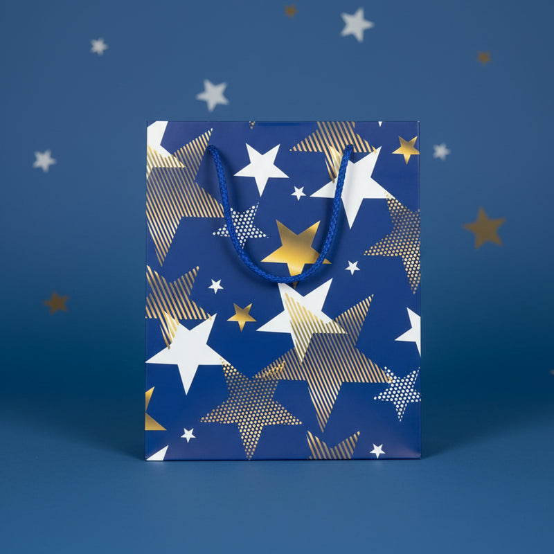 Navy Blue Gold and White Star Gift Bag (31*32*10 cm)