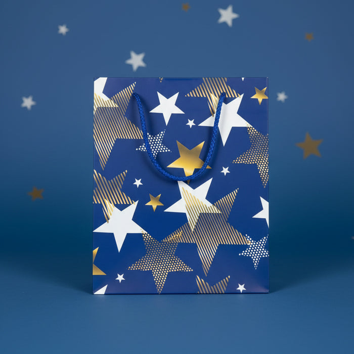 Navy Blue Gold and White Star Gift Bag (31*32*10 cm)