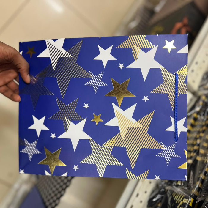 Navy Blue Gold and White Star Gift Bag (31*32*10 cm)