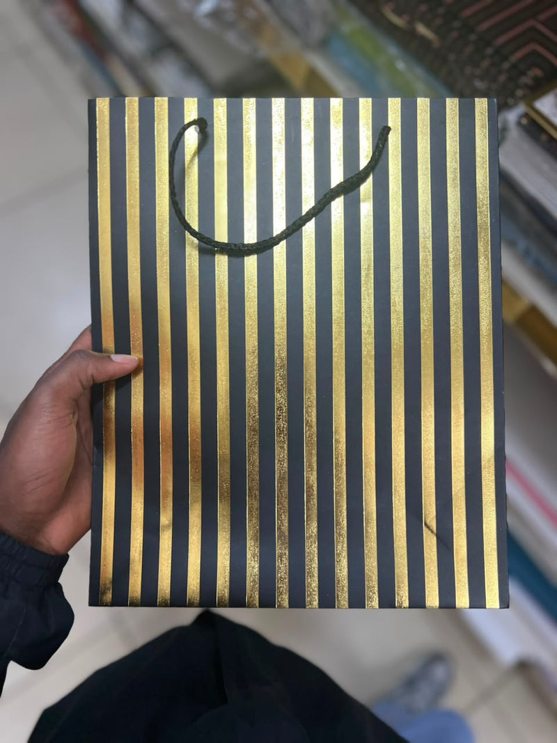 Black and Gold Striped Paper Gift Bag (31 × 32 × 10 cm)