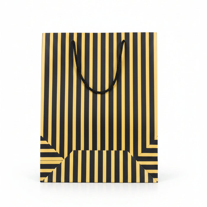 Black and Gold Striped Paper Gift Bag (31 × 32 × 10 cm)