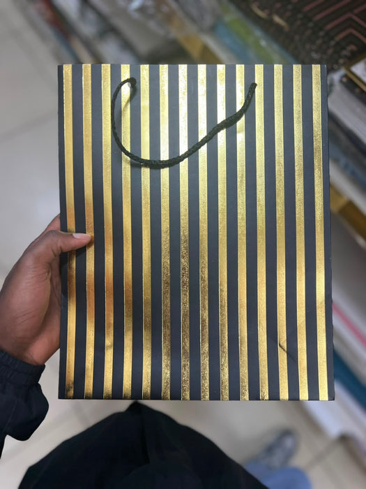 Black and Gold Striped Paper Gift Bag (31 × 32 × 10 cm)