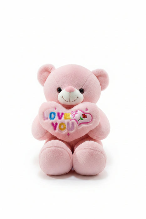 Plush Pink Teddy Bear Holding "Love You" Heart