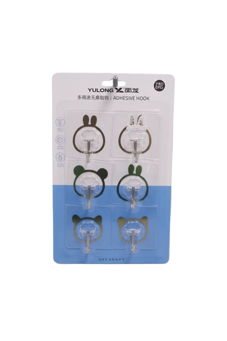 YULONG Animal Ear Transparent Adhesive Wall Hooks (6-Pack)