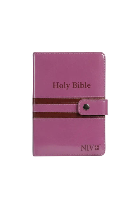 NIV Holy Bible pink snap-button strap closure cover