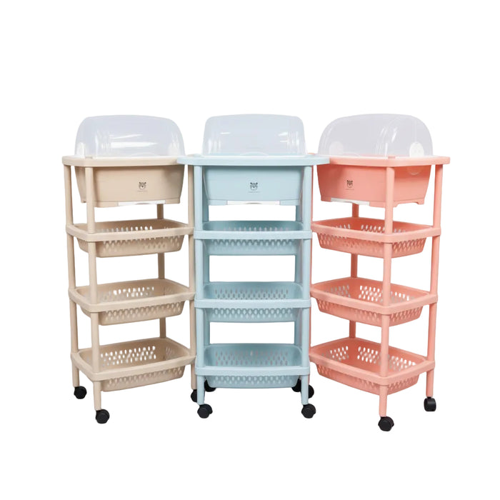 Rolling Storage Rack with Top Covered Dish/Bottle Drying Box 4 Tier(1piece)