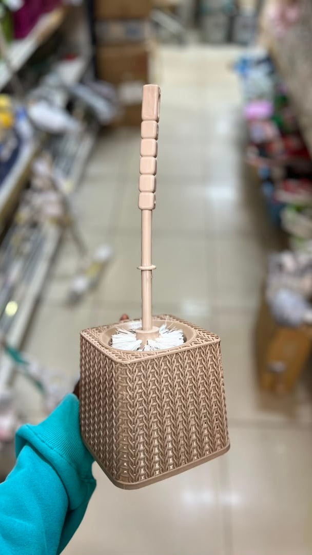 Beige Woven-Pattern Toilet Brush