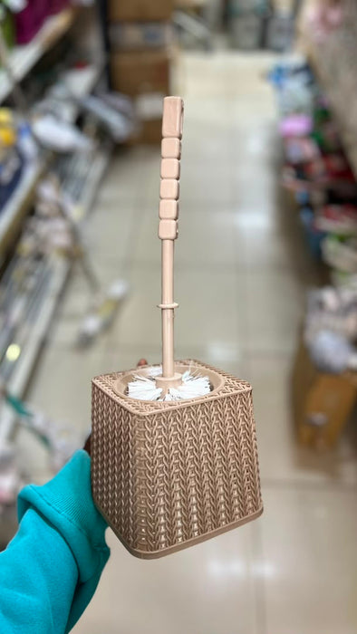 Beige Woven-Pattern Toilet Brush