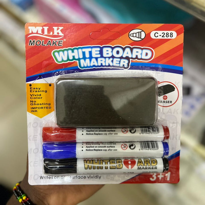 MLK MOLAKE Whiteboard Marker Set with Eraser (3+1 Pack, Model C-288)