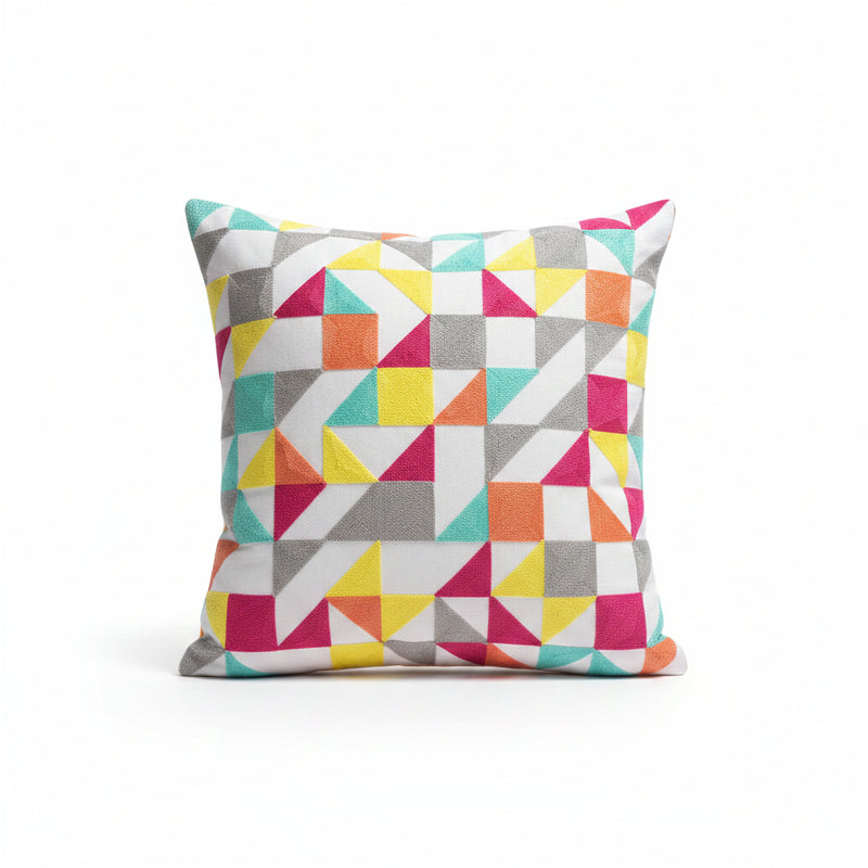 Colorful Geometric Embroidered Cushion Cover