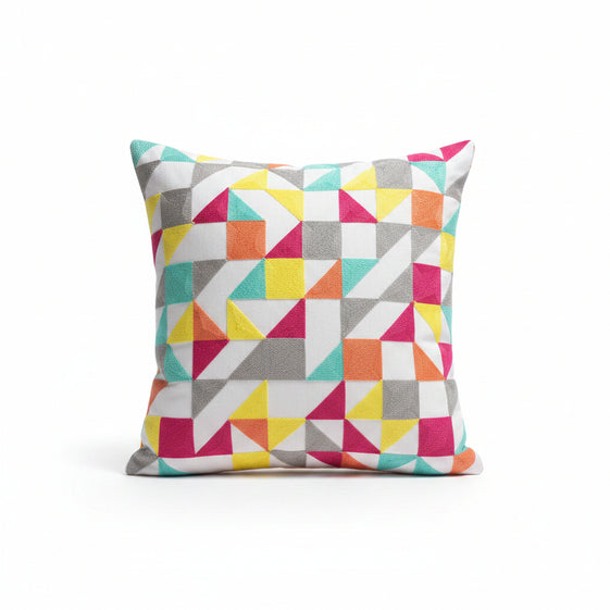 Colorful Geometric Embroidered Cushion Cover