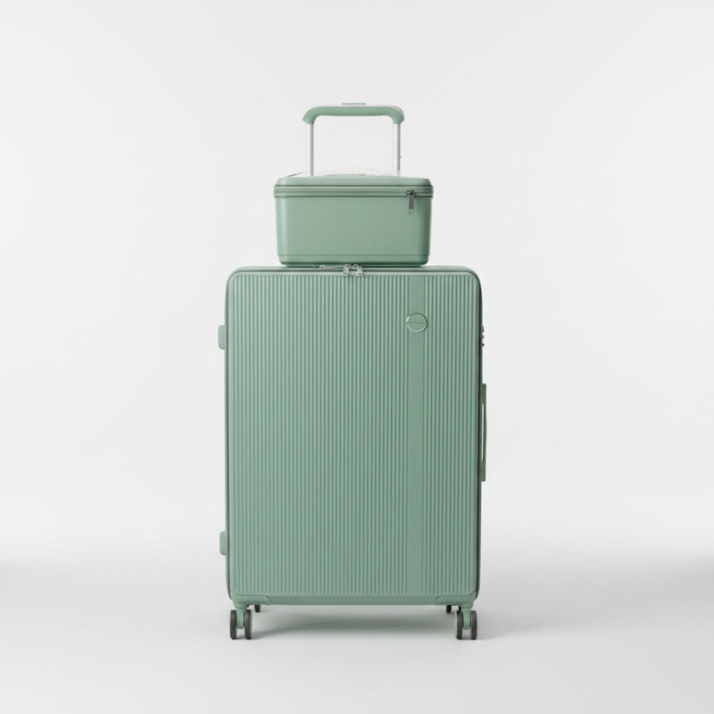 A Mint Green Hardshell Spinner Suitcase With Matching Zippered Storage Bag Large