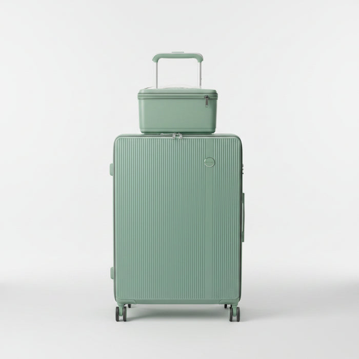 A Mint Green Hardshell Spinner Suitcase With Matching Zippered Storage Bag Large