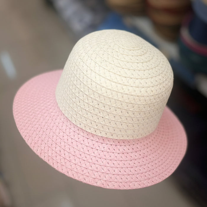 Two-Tone Pink and Cream Straw Sun Hat