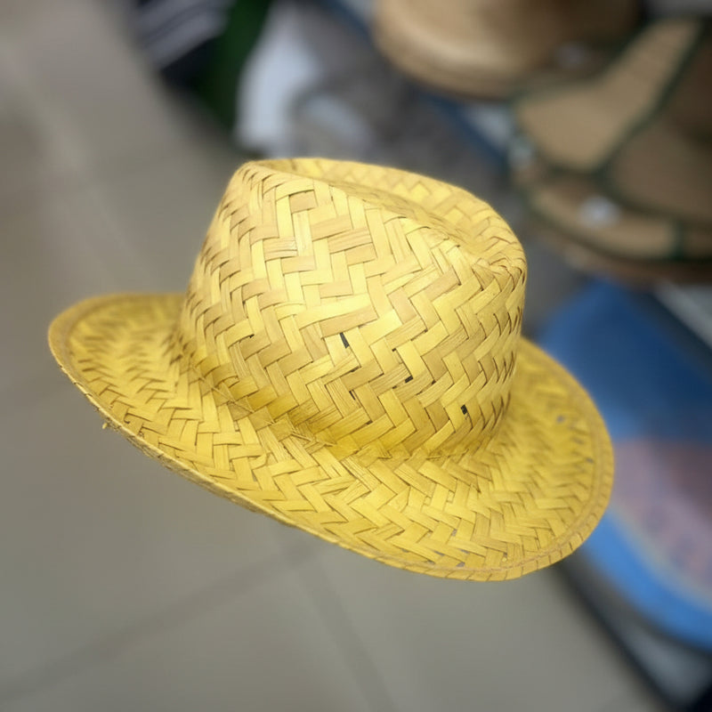 Bright Yellow Woven Straw Fedora Hat