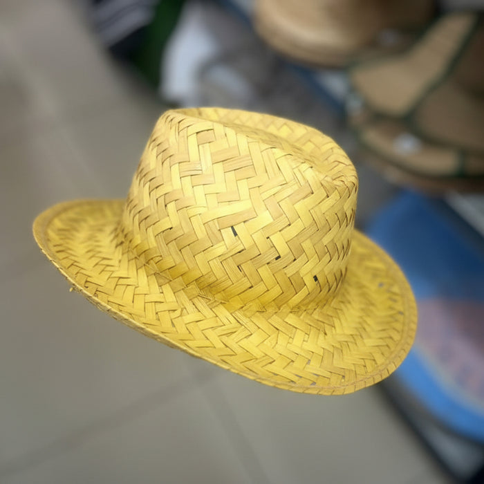Bright Yellow Woven Straw Fedora Hat