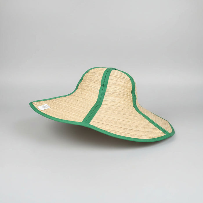 Green Trim Wide-Brim Straw Hat