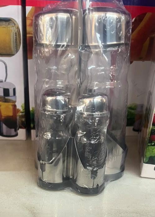 Stainless Steel Oil, Vinegar, Salt & Pepper Cruet Set 4-Piece