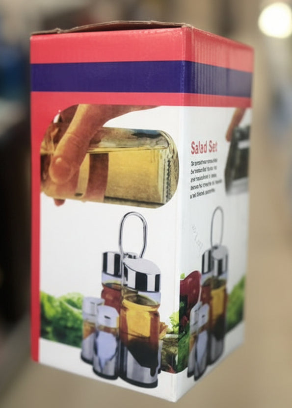 Stainless Steel Oil, Vinegar, Salt & Pepper Cruet Set 4-Piece