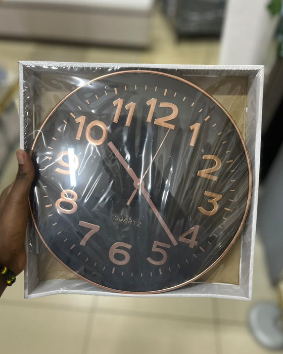 Rose Gold & Black Round Quartz Wall Clock