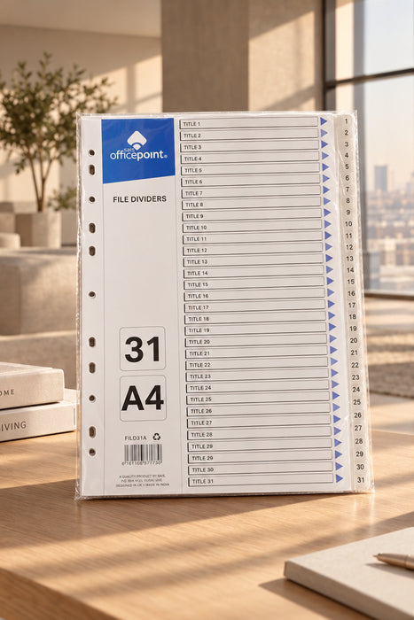 Office Point 1–31 Numeric Plastic File Dividers (Model FILD31A)