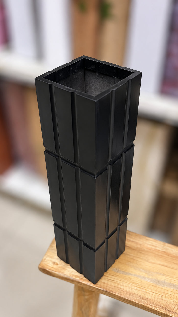Black Modern Geometric Square Tall Vase