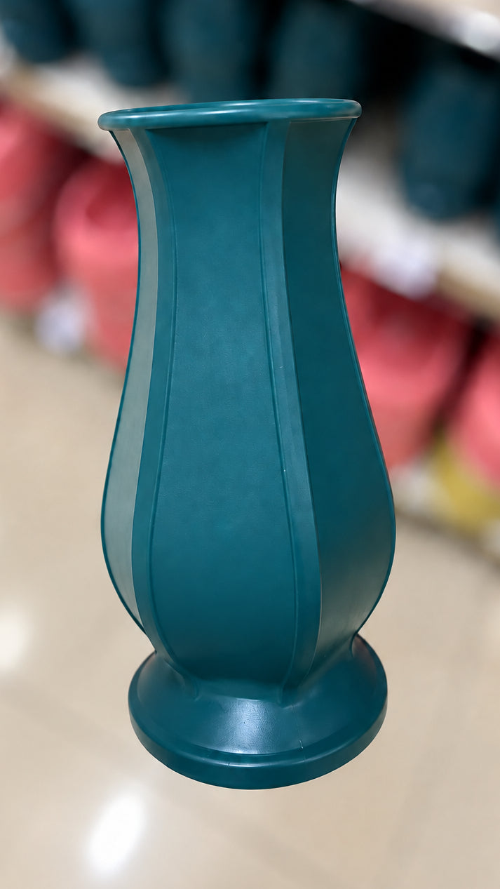 Fluted Teal Plastic Flower Vase (12*23.5)