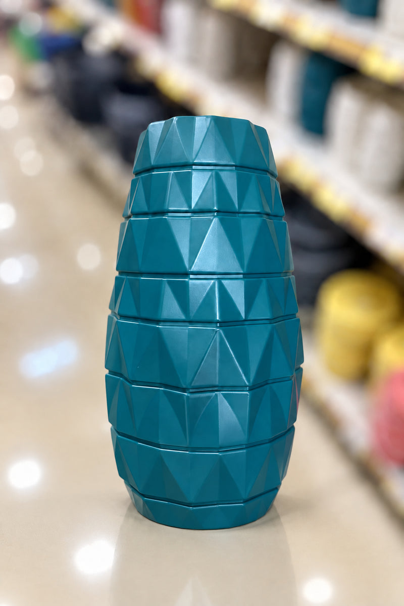 Geometric Teal Ceramic Flower Vase