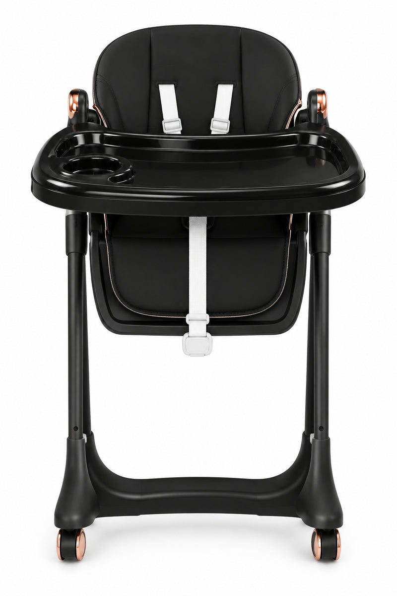 Modern Folding Baby High Chair (Black & Rose Gold)