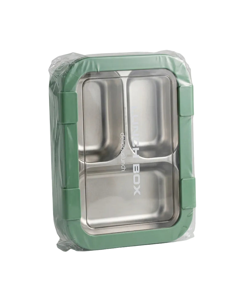 Three-Compartment Stainless Steel Lunch Box (Green)