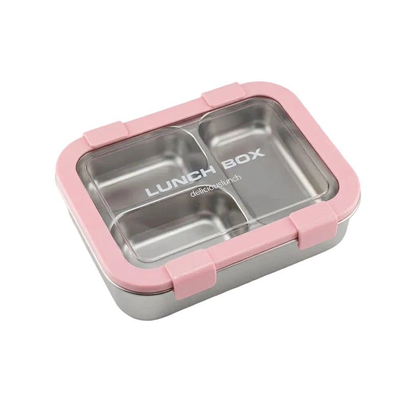 Three-Compartment Stainless Steel Lunch Box (Pink)