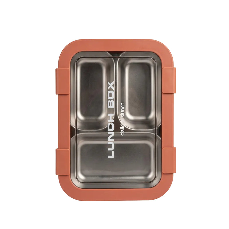 Three-Compartment Stainless Steel Lunch Box (Orange)