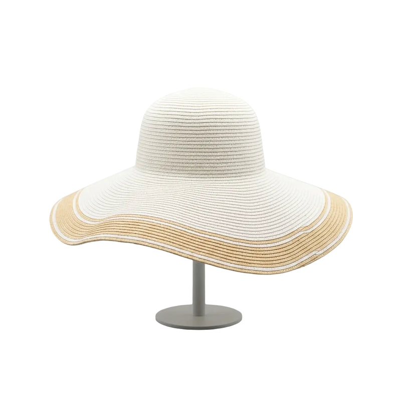 White and Beige Wide-Brim Sun Hat
