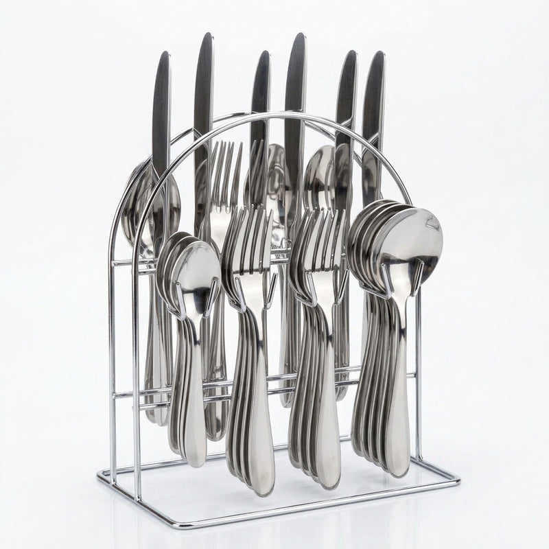 Stainless Steel Cutlery Set with Hanging Rack 24 Pieces