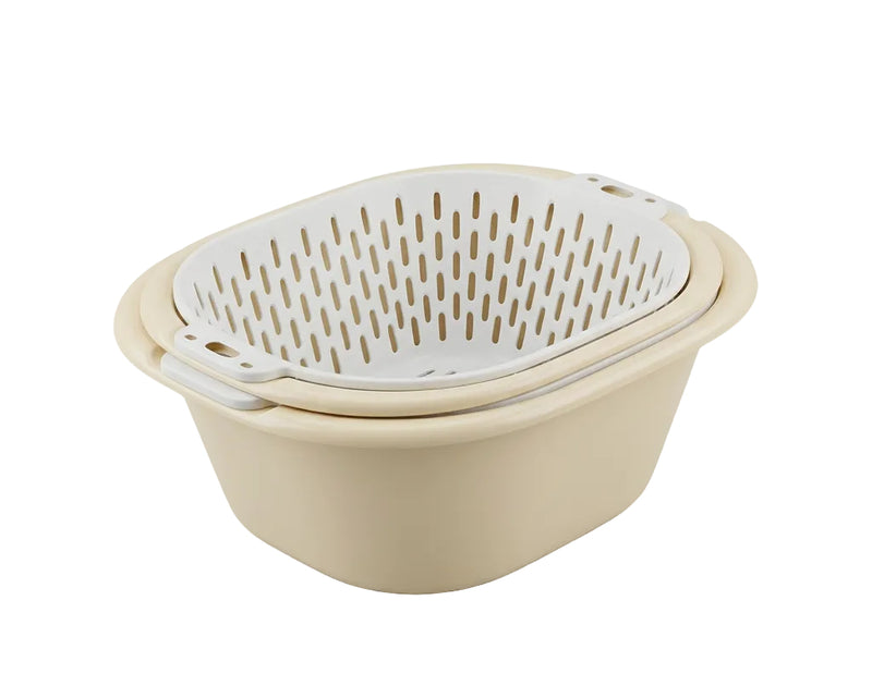 2-in-1 Oval Plastic Colander Washing Basin Bowl Set