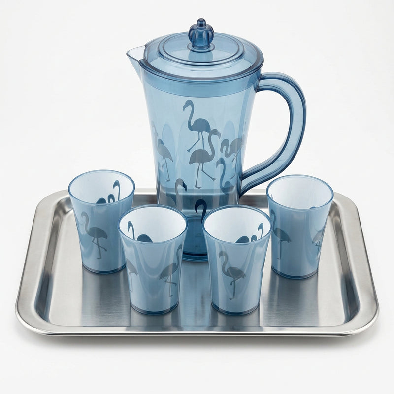 6-Piece Acrylic Beverage Serving Set with Tray (Flamingo / Deer Pattern).