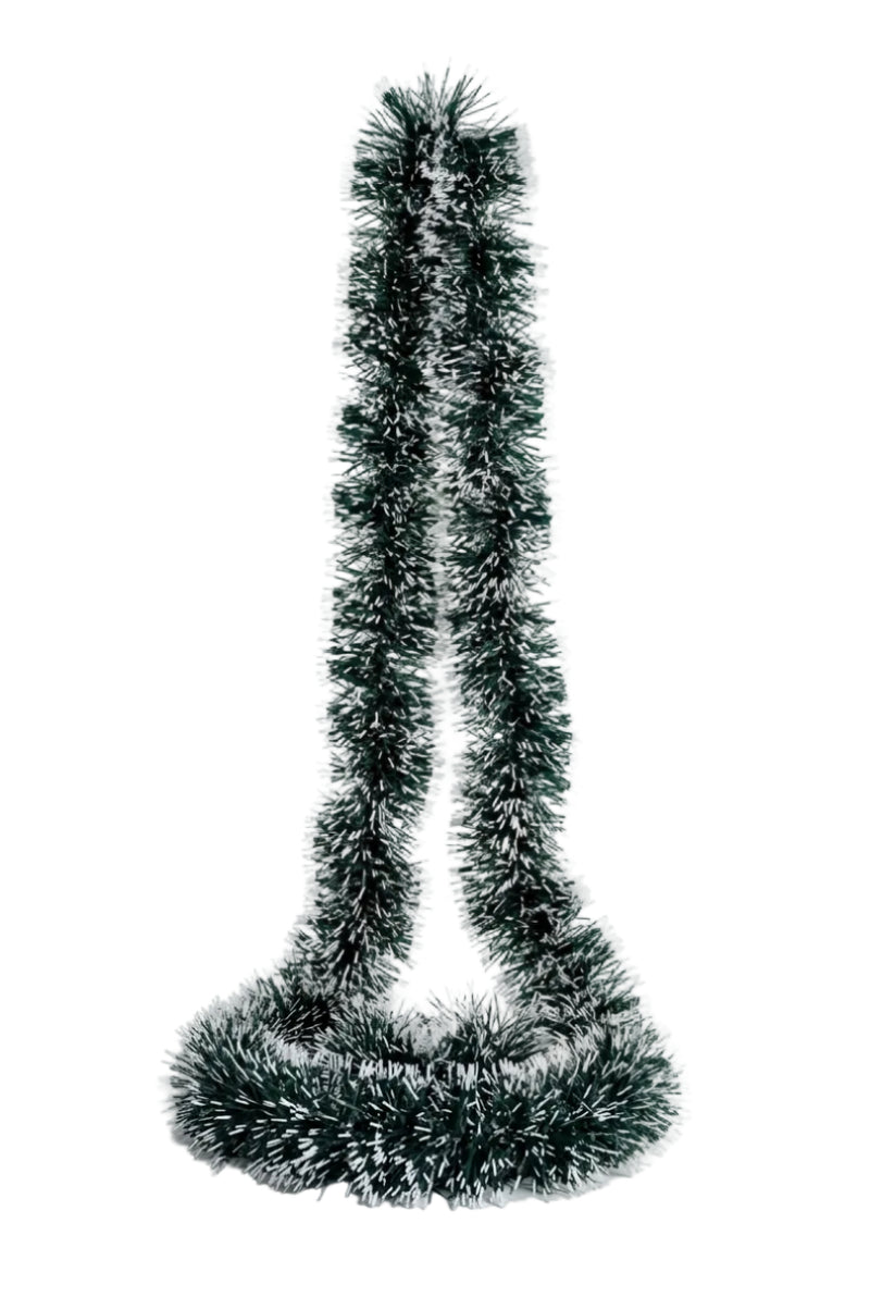 Green & White Snow-Frosted Christmas Tinsel Garland
