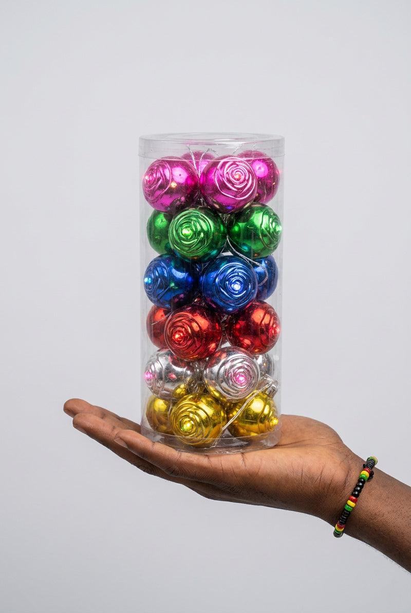 Rose-Pattern Christmas Ball Ornaments Set/24 Pieces