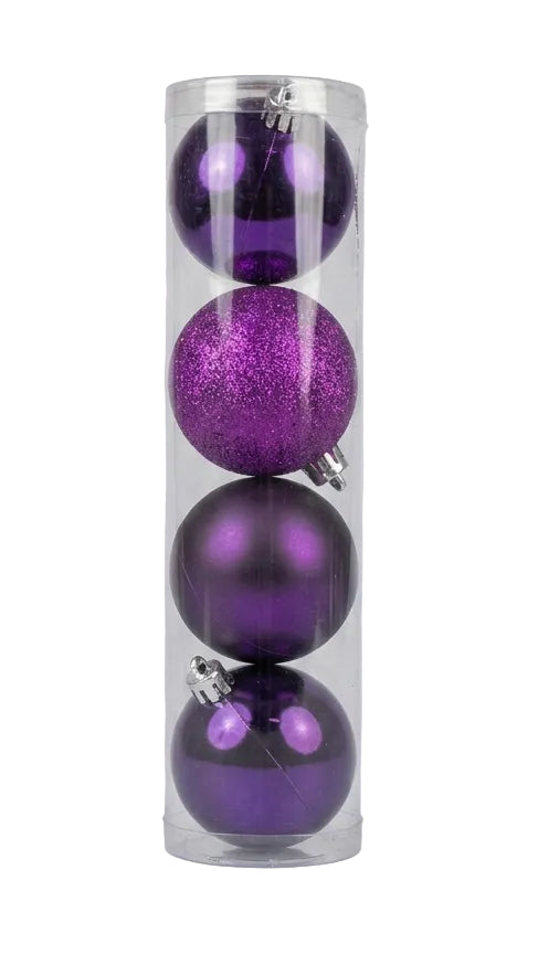 Purple Christmas Ball Ornaments Set/4 Pieces