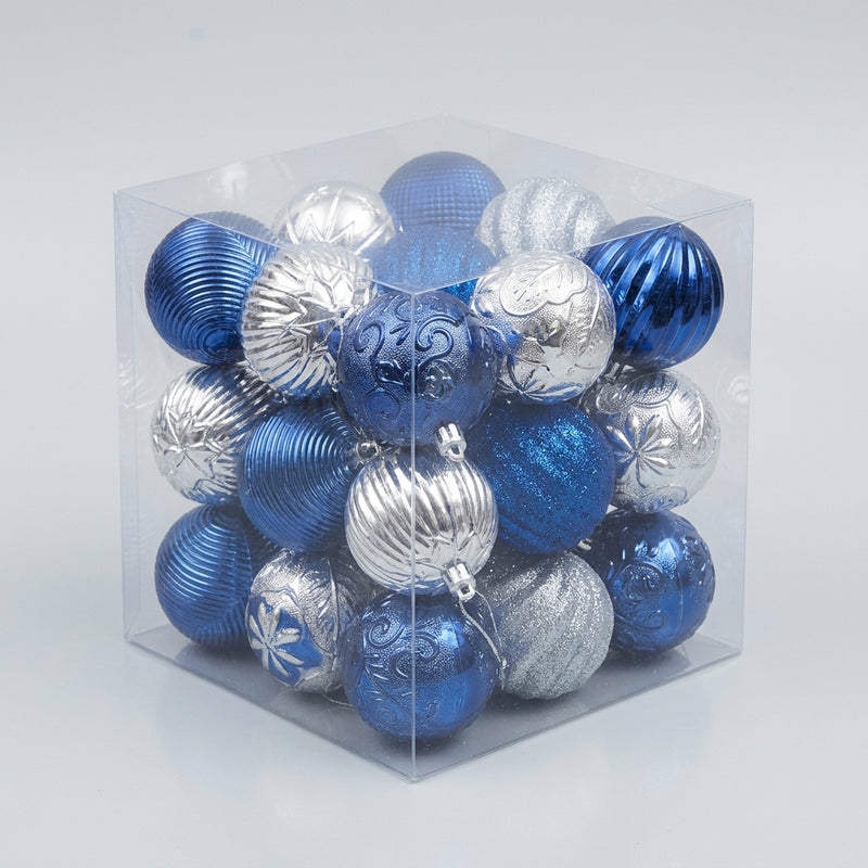 Blue & Silver Christmas Ball Ornaments Set/27 Pieces