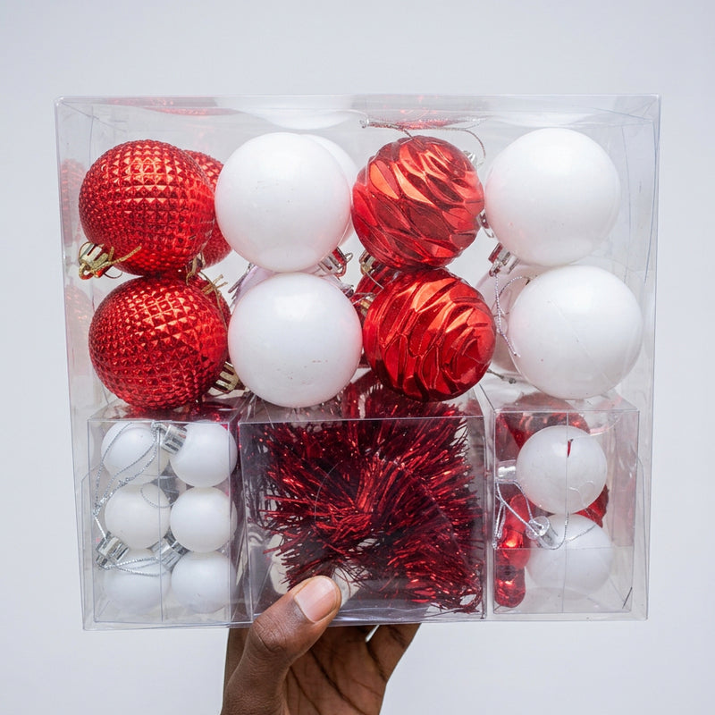 Festive Red & White Shatterproof Christmas Bauble Set