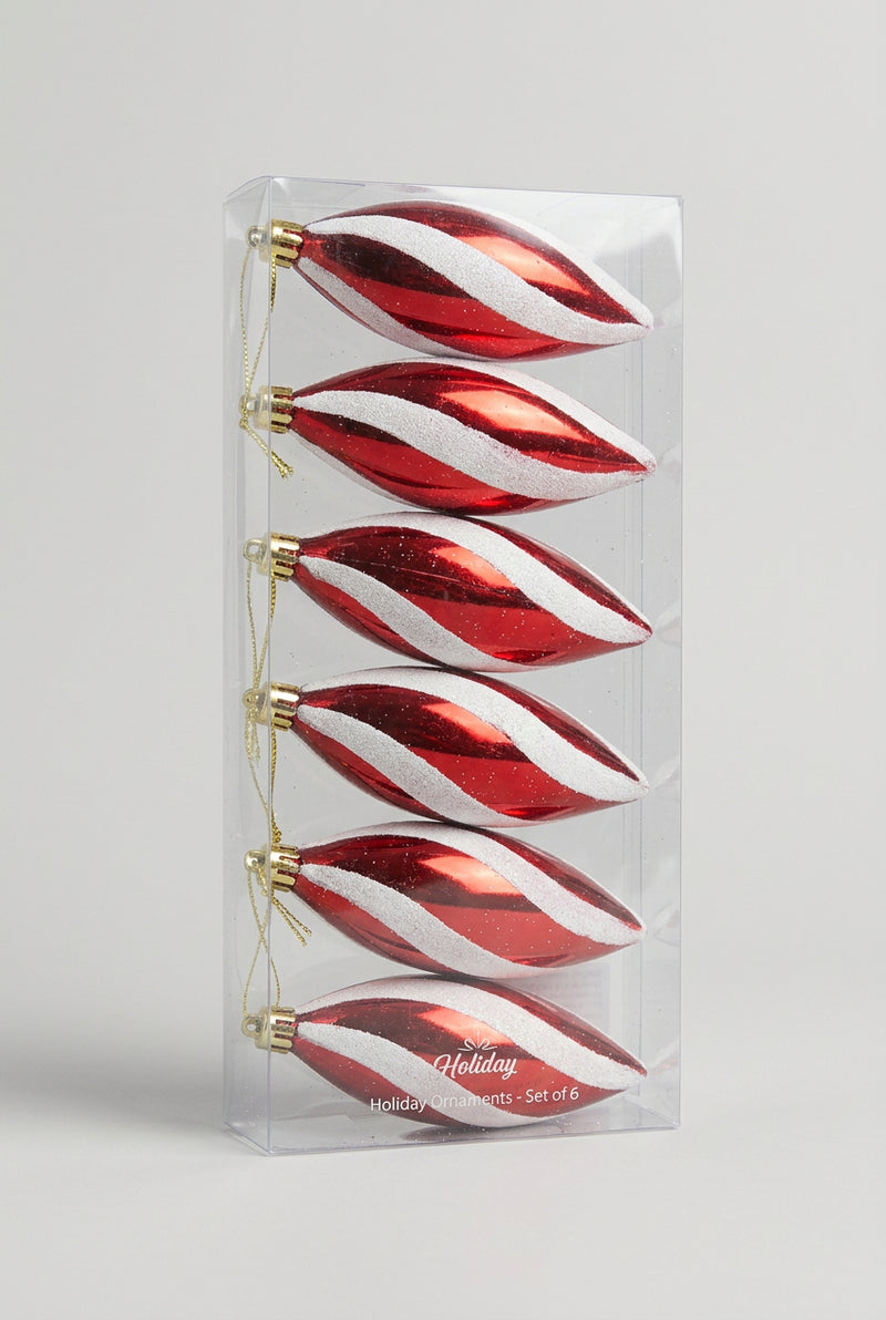 Red & White Drop Christmas Ornaments Set (Pack of 6)