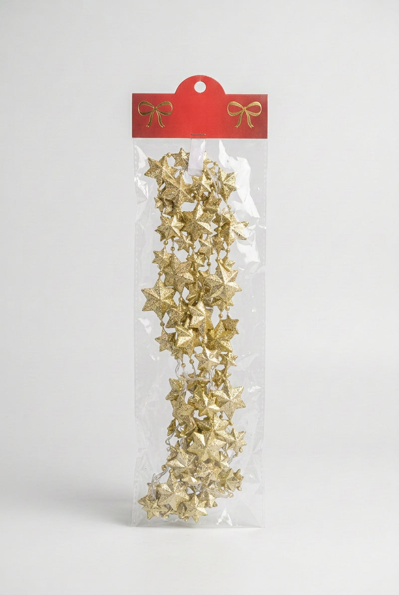 Gold Glitter Star Bead Garland Strand