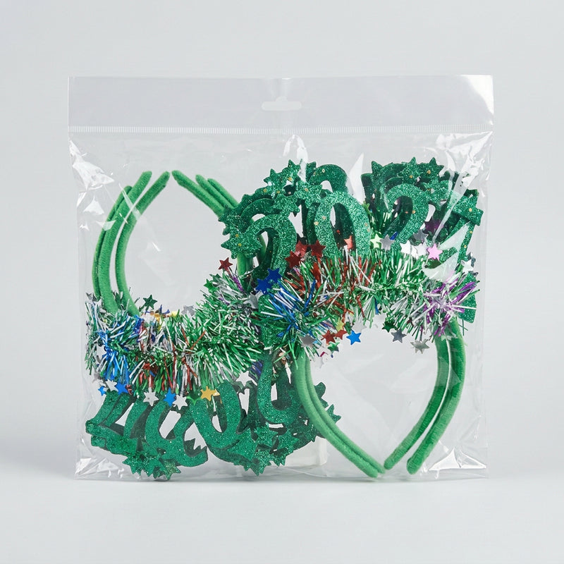 Green Glitter New Year Party Headband Pack