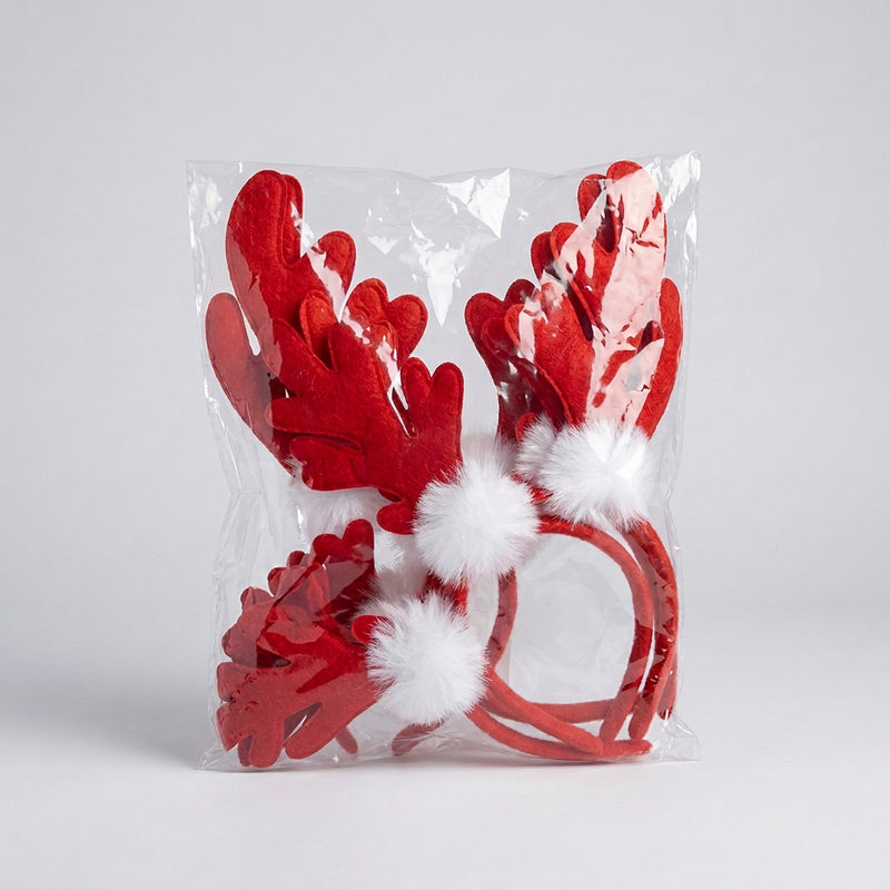 Red Reindeer Antler Plush Headband Pack