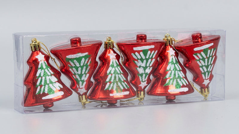 Red Metallic Christmas Tree Hanging Ornaments Se