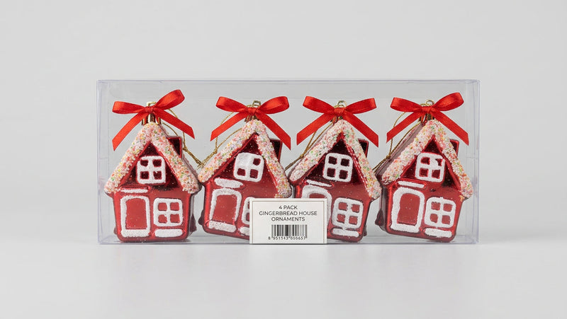 Red Gingerbread House Xmas Ornaments Set (4pack)