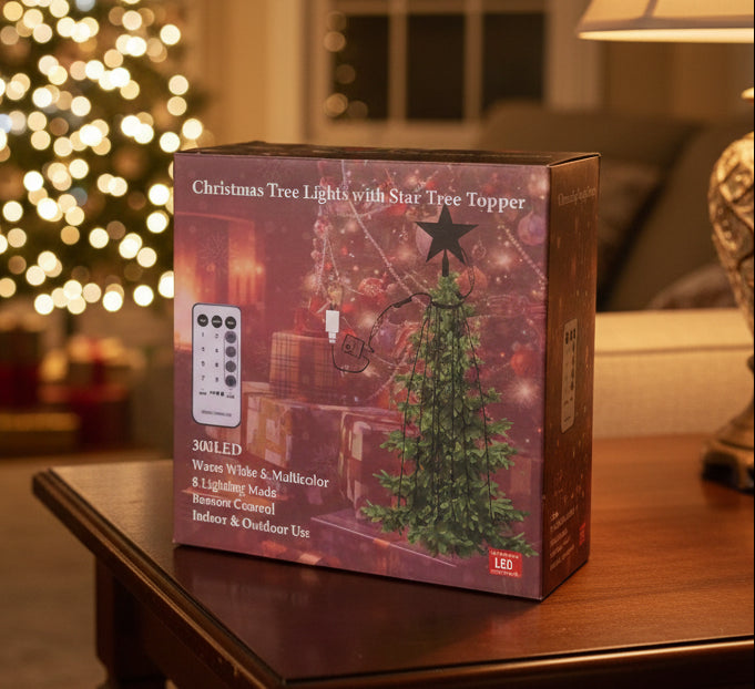 Christmas Tree Lights with Star Tree Topper – 300 LED Remote Control